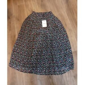 En Saison Alicia Novelty "People" Print Pleated Midi Skirt size XS NEW  Ret $104